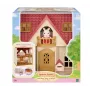 EPOCH Sylvanian Families Starter House - Red Roof Series Dollhouse with Freya Chocolate Rabbit and 10 Furniture Pieces
