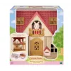 EPOCH Sylvanian Families Starter House - Red Roof Series Dollhouse with Freya Chocolate Rabbit and 10 Furniture Pieces