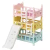 EPOCH Sylvanian Families Triple Bunk Beds - Dollhouse Furniture, 3 Tiers, White with Pink Accents, Includes Ladder and 3 Mattresses, for Baby Figures, Ages 3+