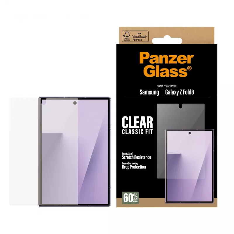PanzerGlass ClassicFit Screen Protector for Samsung Galaxy Z Fold8 – Tempered Glass, 9H, Anti-Bacterial, Case Friendly