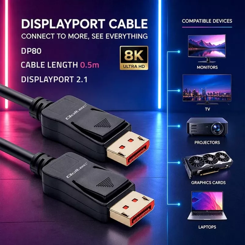 QOLTEC DisplayPort Cable M/M v2.1 54G 0.5m