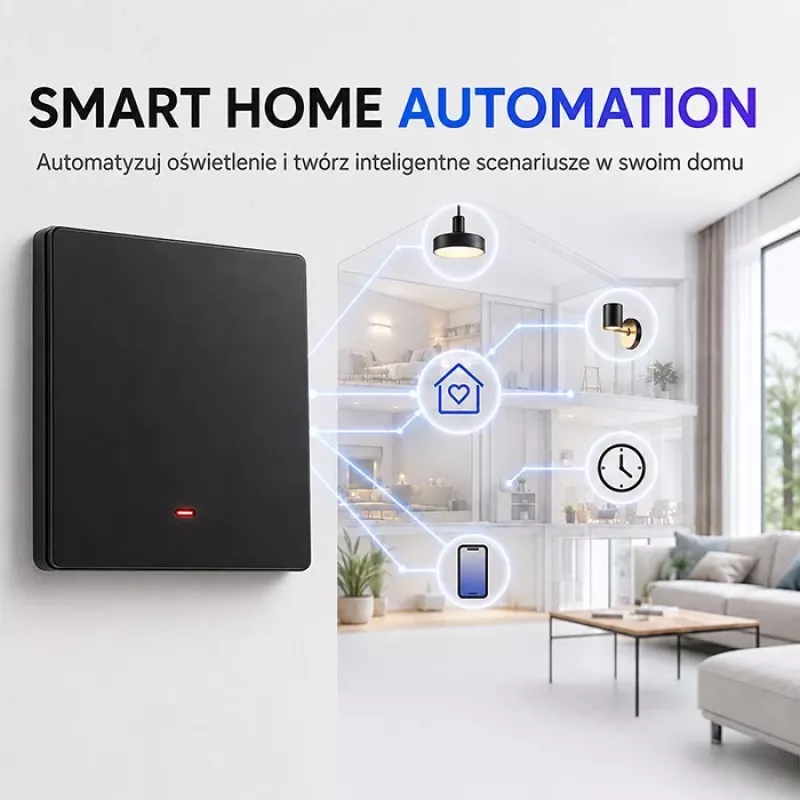 Qoltec 52722 Smart Wi-Fi Light Switch, 1-Channel, Touch Panel, Timer, Tuya/Smart Life, Black