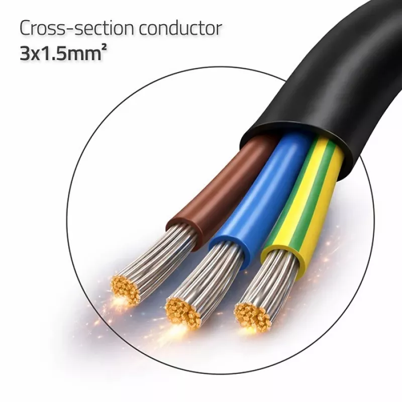 QOLTEC 54598 Schuko CEE 7/7 to Stripped & Soldered Power Cable 3m H05VV-F 3x1.0mm² Black