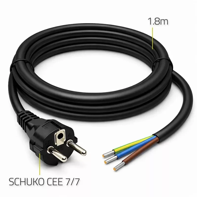 QOLTEC 54598 Schuko CEE 7/7 to Stripped & Soldered Power Cable 3m H05VV-F 3x1.0mm² Black