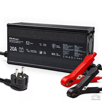 Qoltec 12V 20A Intelligent LiFePO4 Battery Charger with LED Status and Active Cooling