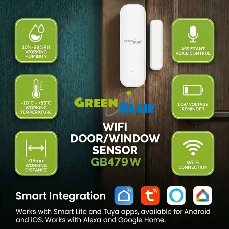 GREENBLUE GB479 W Wireless Wi-Fi Door/Window Sensor, White