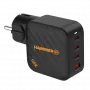 HAMMER RapidCharge 100W GaN Wall Charger, 2x USB-C PD 100W + 1x USB-A QC 30W, Black