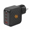 HAMMER RapidCharge 100W GaN Wall Charger, 2x USB-C PD 100W + 1x USB-A QC 30W, Black