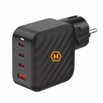 HAMMER RapidCharge 100W GaN Wall Charger, 2x USB-C PD 100W + 1x USB-A QC 30W, Black