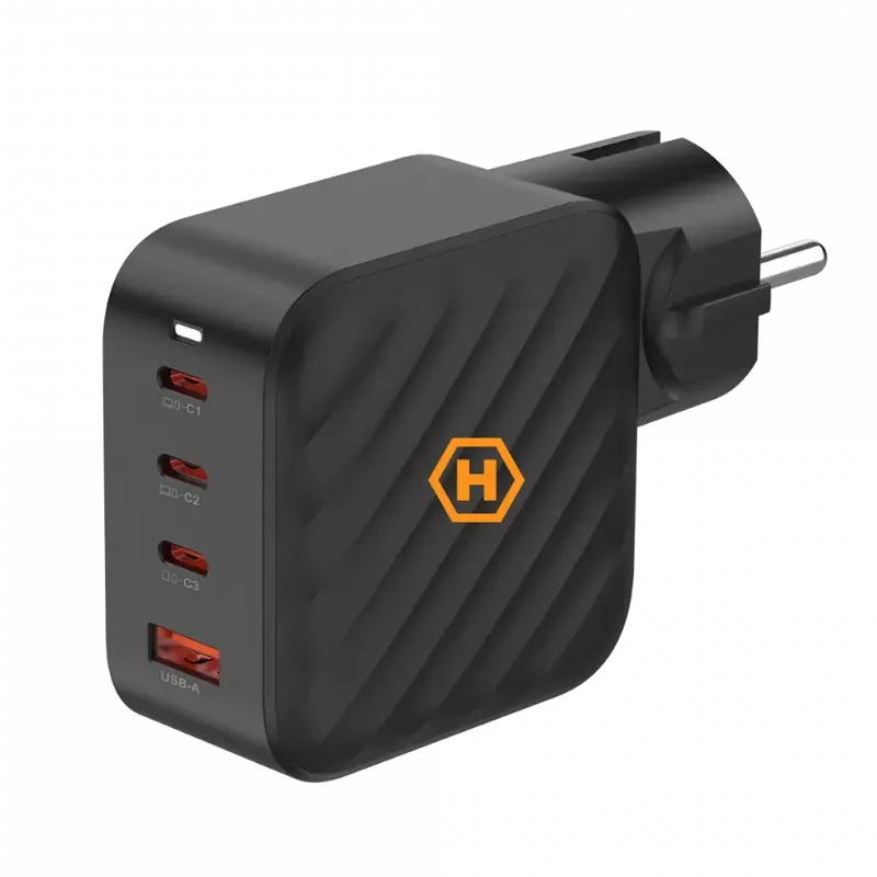 HAMMER RapidCharge 100W GaN Wall Charger, 2x USB-C PD 100W + 1x USB-A QC 30W, Black
