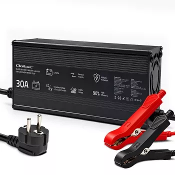 Qoltec LiFePO4 Battery Charger 12V 30A with LED Indicators and Intelligent 3-Stage Charging