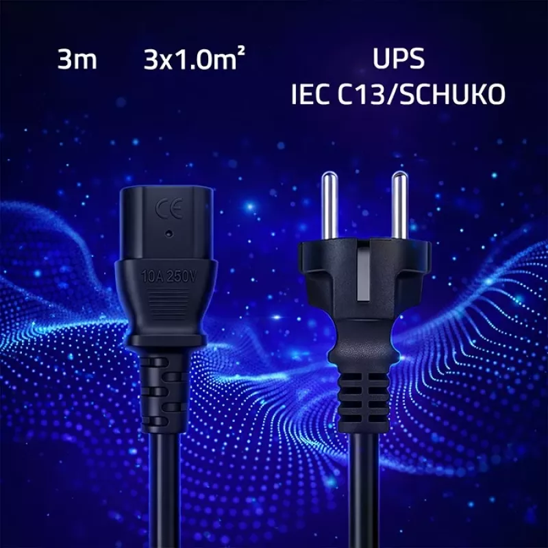 QOLTEC 54627 Schuko to IEC C13 Power Cable 3m 3x1mm² Black
