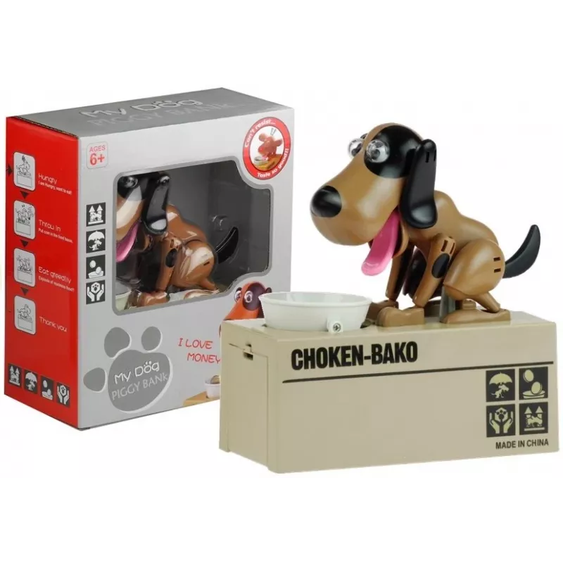 LEAN TOYS Dog Piggy Bank Robotic Coin Munching Toy Money Box Brown - Black