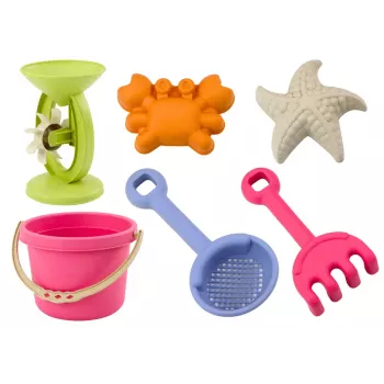 LEAN TOYS Sand Toy Set - Bucket, Grinder, Strainer, 3 Pastel Molds (6 Pieces)