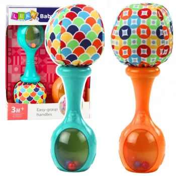 LEAN TOYS Set of Rattles with Soft Ball Patterns Orange Green 2 pcs