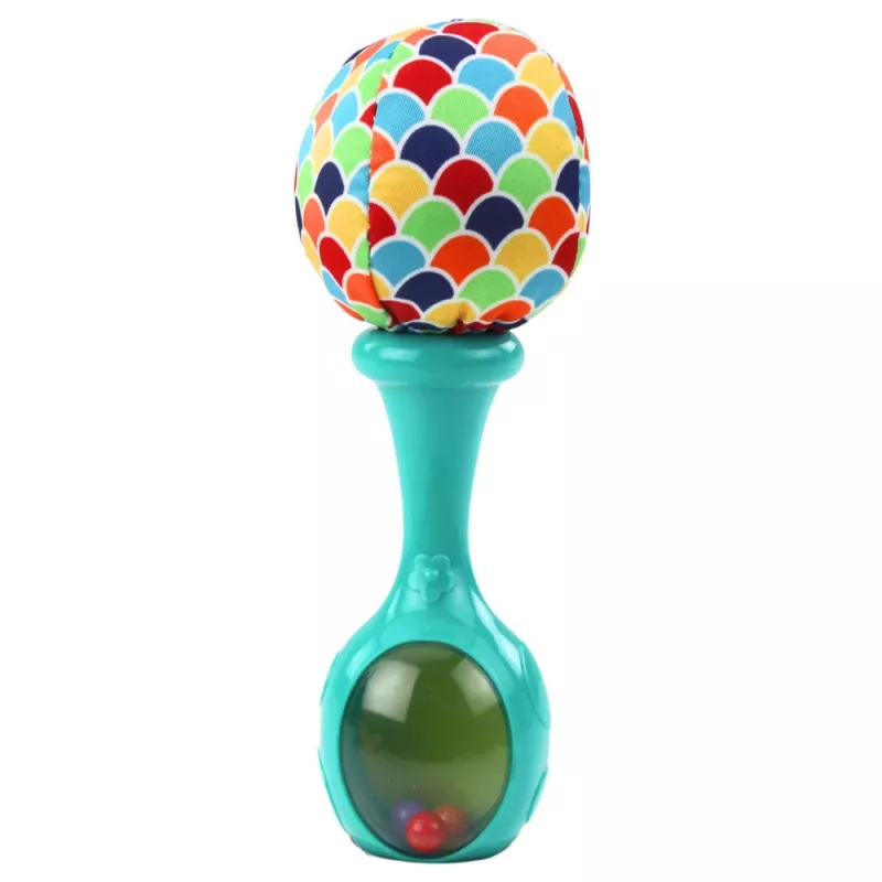 LEAN TOYS Set of Rattles with Soft Ball Patterns Orange Green 2 pcs