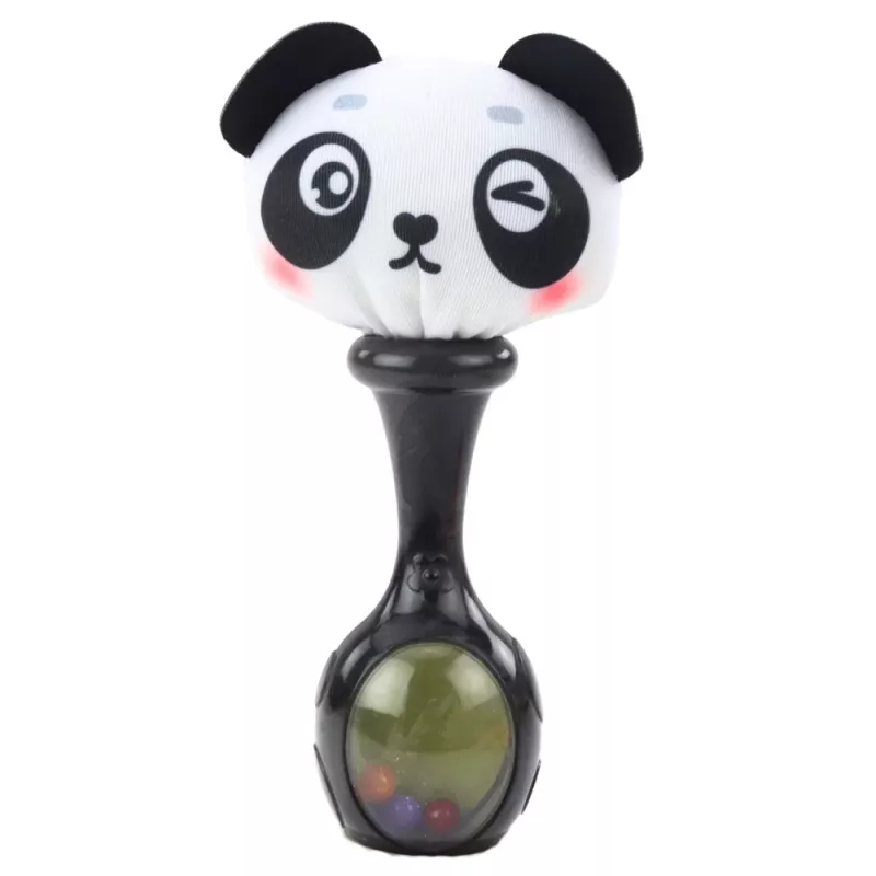 LEAN TOYS Set of Rattles with Soft Balls, Monkey Panda Patterns, 2 pcs