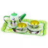 LEAN TOYS Panda Green Metal Tea Set 14-Piece | Children's Tinplate Teapot, Cups, Saucers, Plates & Tray | Role-Play Kitchen Toy for Ages 3+
