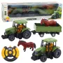 LEAN TOYS RC Remote Controlled Tractor With Trailer And Horse Set - 2.4GHz, Rechargeable, Green/Red, Ages 3+
