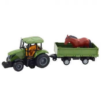 LEAN TOYS RC Remote Controlled Tractor With Trailer And Horse Set - 2.4GHz, Rechargeable, Green/Red, Ages 3+