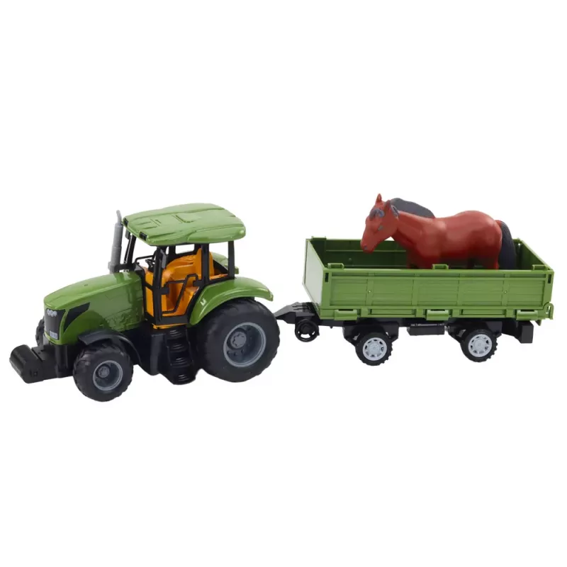 LEAN TOYS RC Remote Controlled Tractor With Trailer And Horse Set - 2.4GHz, Rechargeable, Green/Red, Ages 3+