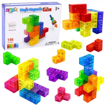 LEAN TOYS Magnetic Blocks Magic Cube Puzzle 156 Challenge Cards 9 pcs