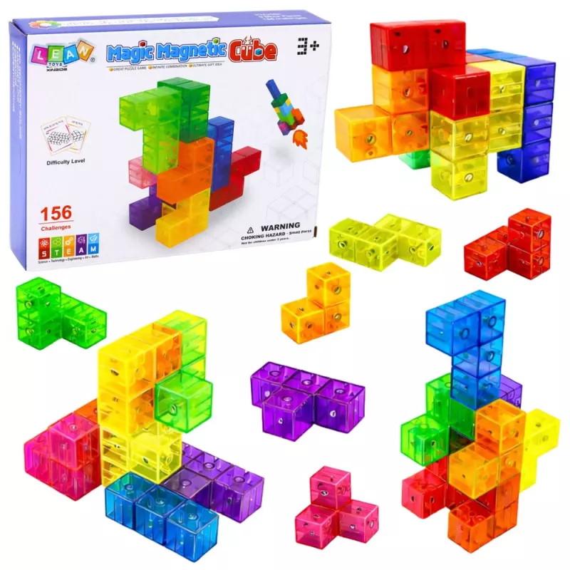 LEAN TOYS Magnetic Blocks Magic Cube Puzzle 156 Challenge Cards 9 pcs