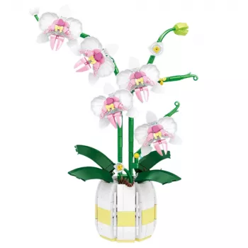 LEAN TOYS Orchid Construction Blocks Orchid in a Pot Pink and White 616 pcs