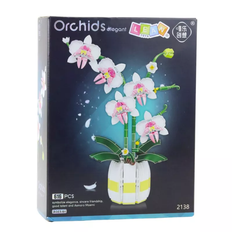 LEAN TOYS Orchid Construction Blocks Orchid in a Pot Pink and White 616 pcs