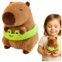 LEAN TOYS Plush Capybara with Green Lifebuoy and Frog, Brown, 20 cm