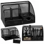 LEAN Metal Desk Organizer with Drawer, 5 Compartments, Black