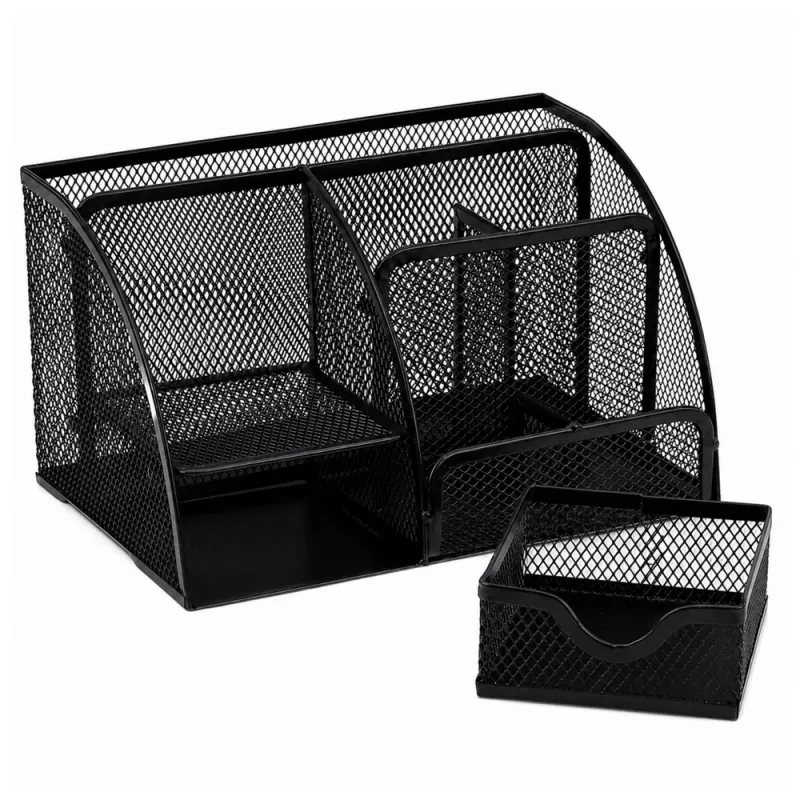 LEAN Metal Desk Organizer with Drawer, 5 Compartments, Black