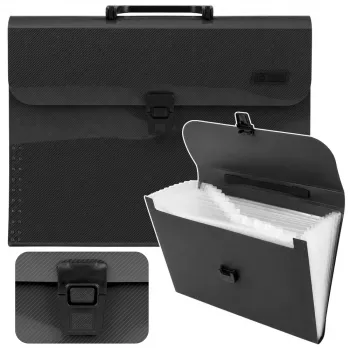 LEAN Expanding File Folder Document Organizer 13 Compartments A4 Black