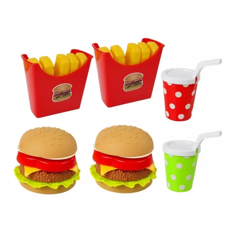 LEAN TOYS Set of Hamburger Fries with Tray | Fast Food Role Play Toy