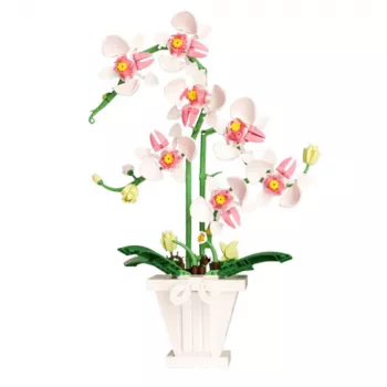 LEAN TOYS Orchid Construction Blocks Orchid in a Pot Pink and White 718 pcs