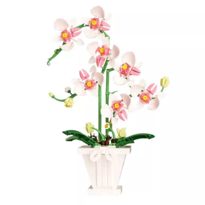 LEAN TOYS Orchid Construction Blocks Orchid in a Pot Pink and White 718 pcs