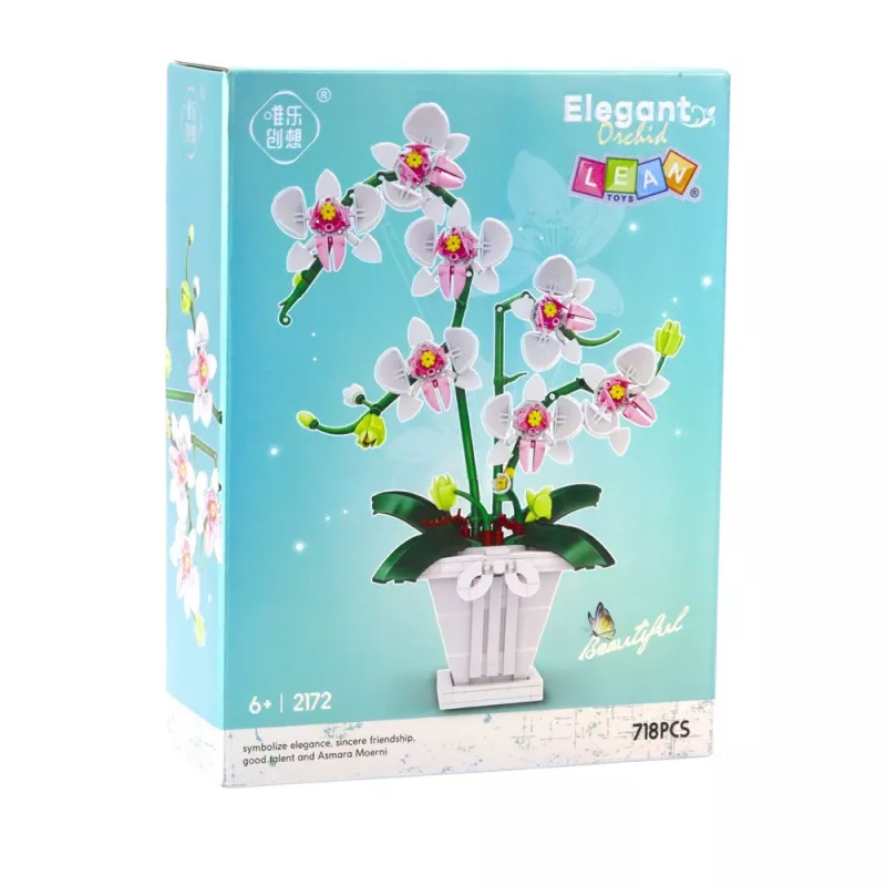 LEAN TOYS Orchid Construction Blocks Orchid in a Pot Pink and White 718 pcs