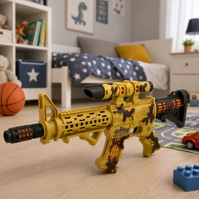 LEAN TOYS Toy Rifle Camouflage Scope Movable Silencer Lights Sounds 54 cm
