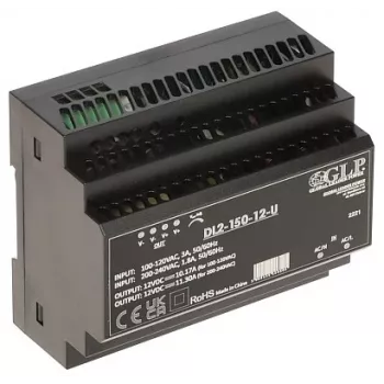 GLP DL2-150-12-U Industrial DIN Rail Switching Power Supply 150W 12V 12.5A