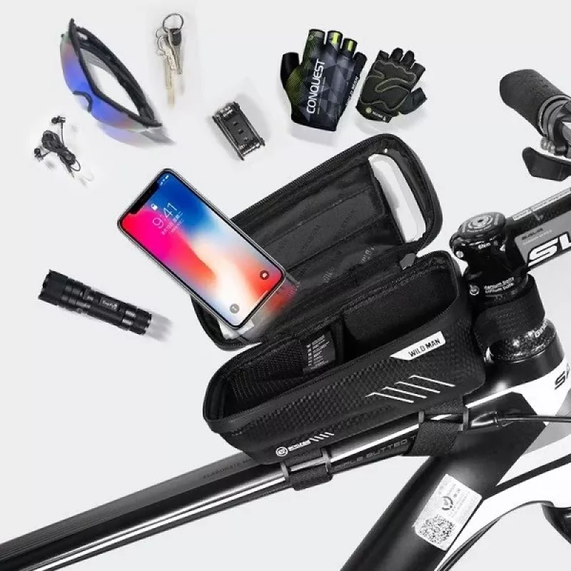 WILDMAN Bike Holder Case M E2 1L Black - Handlebar Phone Bag, Splash-Proof, Touchscreen Compatible, 1L Storage