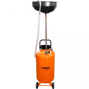 NEO TOOLS 10-810 Mobile Oil Sink, Gravity, 70 L Tank, Pneumatic Emptying, 420 mm Drain Pan, Height Adjustable 1000-1600 mm