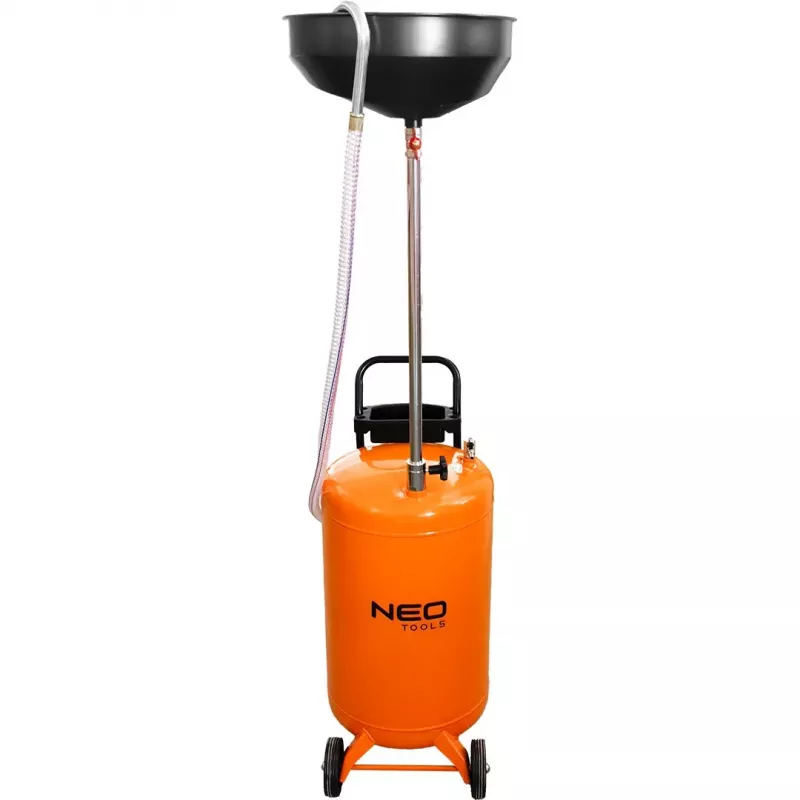 NEO TOOLS 10-810 Mobile Oil Sink, Gravity, 70 L Tank, Pneumatic Emptying, 420 mm Drain Pan, Height Adjustable 1000-1600 mm