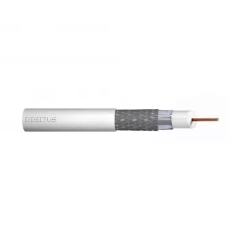 DIGITUS RG-6 Coaxial Cable, 1.05mm Copper, 75 Ohm, Double Shielded (2x Foil + 77% Braid), Eca, PVC Jacket, 305m, White