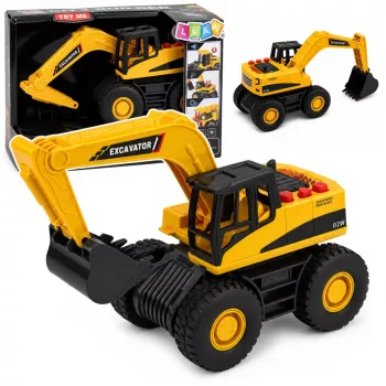 LEAN TOYS Construction Excavator with Moving Bucket, Lights and Sounds - Yellow, 1:32 Scale