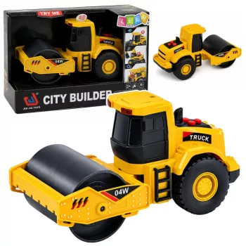 LEAN TOYS Road Roller Construction Vehicle 1:32 Scale Rotating Roller with Lights and Sounds Yellow