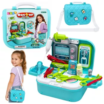 LEAN TOYS 2-in-1 Medical Kit in a Case, Portable Doctor's Office, Accessories, Blue