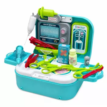 LEAN TOYS 2-in-1 Medical Kit in a Case, Portable Doctor's Office, Accessories, Blue
