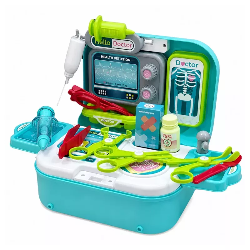 LEAN TOYS 2-in-1 Medical Kit in a Case, Portable Doctor's Office, Accessories, Blue