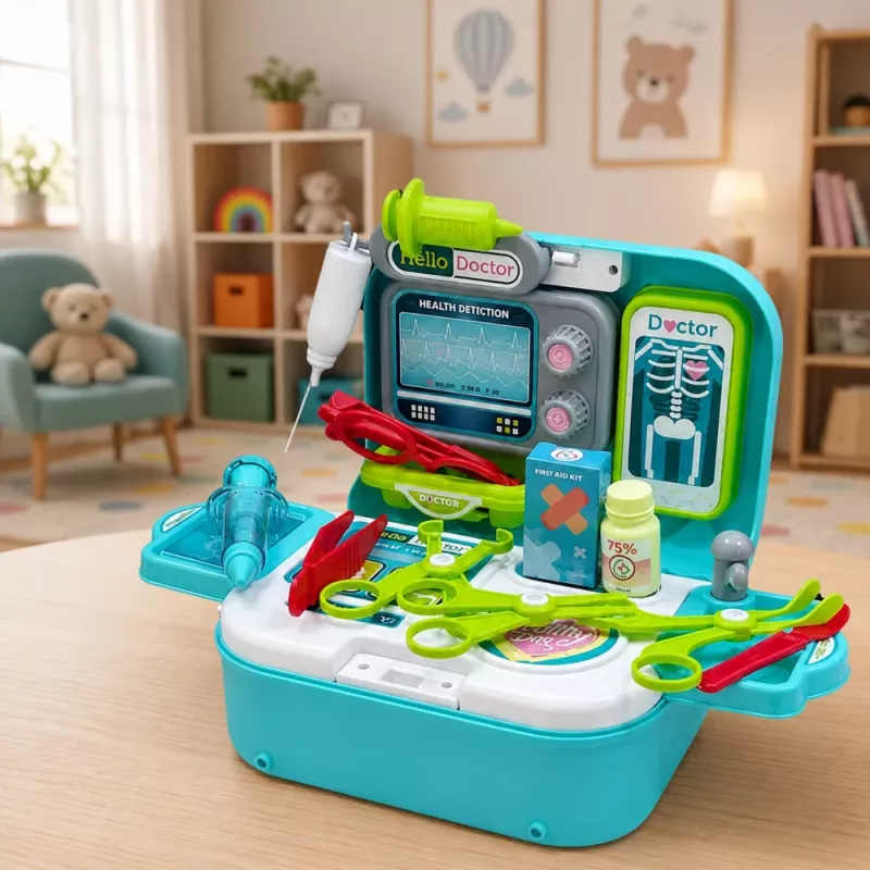 LEAN TOYS 2-in-1 Medical Kit in a Case, Portable Doctor's Office, Accessories, Blue