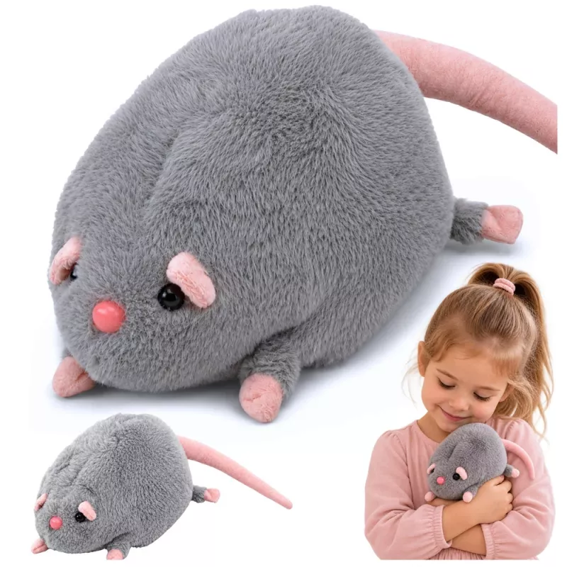 LEAN TOYS Plush Toy Rat with Long Tail, Gray, 40 cm
